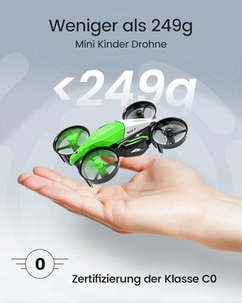 Holy Stone HS210F mini drons bērniem, 2 vienā tālvadības kvadrokopters ar nolaišanās režīmu un lidojuma režīmu, vienas atslēgas iedarbināšana, augstuma noturēšana, 3D pagriezieni, bezgalvas režīms, rotaļu dāvanas zēniem, C0 (zaļš)