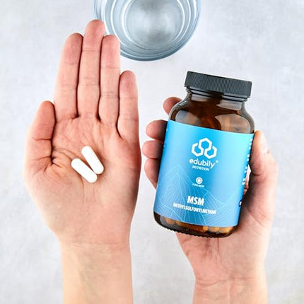 edubily nutrition® OptiMSM® MSM kapsulas - 2550 mg dienā - 99,9% tīra metilsulfonilmetāna bez piedevām - Augsta deva - Vegāns
