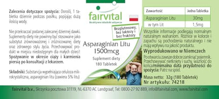 Fairvital | Litija aspartāts 1500 μg - 180 tabletes - Organiski saistīts litijs - Augsta biopieejamība - Kvalitātes pārbaude un liela deva - 100% vegāns - Ražots Vācijā