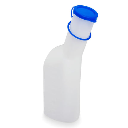 Pisuāra pudeles vīriešiem 1000 ml, ARNOMED piena urīna pudele ar zilu vāciņu, PP urinēšanas pudele vīriešiem kvadrātveida, hermētiska pisuāra pudele vīriešiem, avārijas pisuāra pudele lietošanai ceļā