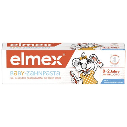 elmex bērnu zobu pasta 0-2 gadi, 50 ml – īpaša aizsardzība pret kariesu mazuļu pirmajiem zobiņiem – aizsargā zobu emalju un ir saudzīga pret smaganām