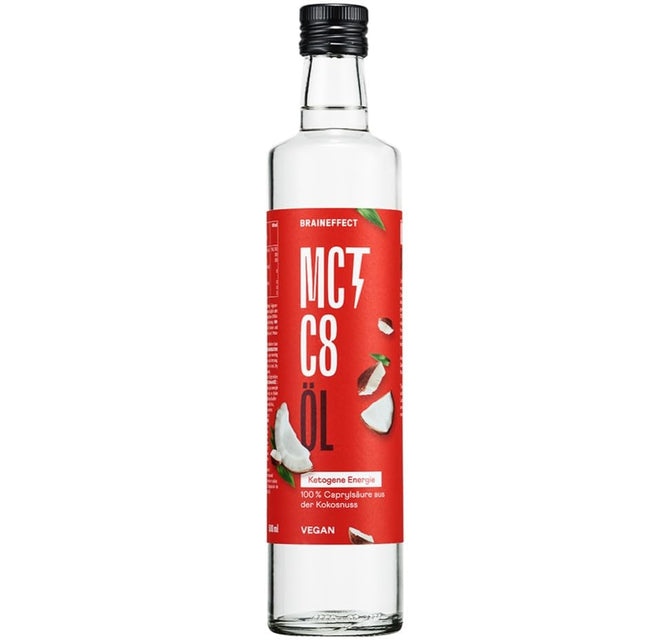 BRAINEFFECT MCT eļļa C8 (500 ml) – ražo par 300% vairāk ketonu nekā citas MCT eļļas (100% C8) – ketogēna diēta – tīrs kokosriekstu eļļas ekstrakts – ideāli piemērota ketogēnai diētai un necaurlaidīgai kafijai