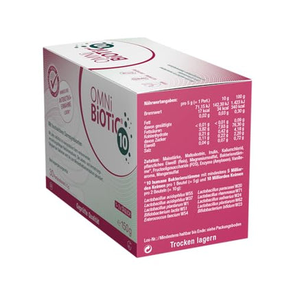 OMNi BiOTiC 10 | 30 porcijas (150 g) | 10 baktēriju celmi | 10 miljardi baktēriju vienā dienas devā | Pulveris | Ar inulīnu | Vegāns | Bez glutēna | Bez laktozes | Ikdienas lietošanai