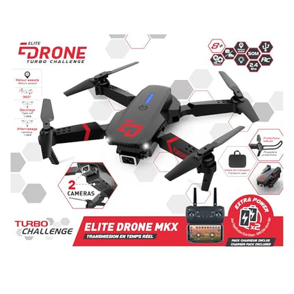 TURBO IZAICINĀJUMS - Elite Drone MKX - Drons - 400318 - Lidaparāts - Melns - 2 uzlādējamas baterijas - Plastmasa - Dāvana - Dzimšanas diena - Gaismas - Video - Vecums 8+