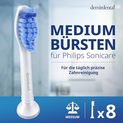 8 demirdentālo uzgaļu iepakojums, kas piemēroti Philips Sonicare nomaiņas birstēm. ProResults vidēja izmēra birstes galviņas ikdienas precīzai zobu tīrīšanai, līdzvērtīgas HX6018.