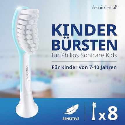 Demirdental rezerves birstes bērniem, piemērotas Philips Sonicare rezerves birstēm Kids, bērnu Sonic zobu birstes, bērnu rezerves birstes no 7 gadu vecuma, atbilst HX6044, tirkīza krāsā, 8 gabalu komplekts
