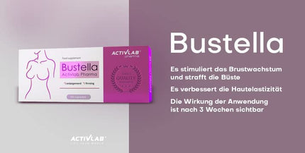 Activlab Pharma Bustella 60 kapsulas, serums krūšu palielināšanai, nostiprināšanai, liftinga efektam, sievietēm pēc grūtniecības, atspiešanās efektam, noslīdējušām krūtīm, vitamīni. Satur fitoestrogēnu avotu.