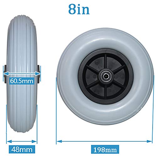1 ratiņkrēsla riteņu pāris priekšējiem maziem riteņiem, nodilumizturīga cieta riepa, 20 cm (8 collas), ratiņkrēsla staigāšanas palīglīdzekļa nomaiņai, pelēks