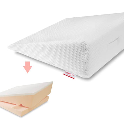 SONNO+ ķīļveida spilvens pret refluksu 2 vienā ar regulējamu biezumu 18 vai 24 cm, ar 2,5 cm atmiņas putām, matrača ķīļveida forma, matrača pacēlājs pieaugušajiem