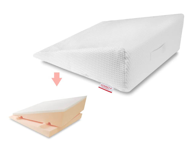 SONNO+ ķīļveida spilvens pret refluksu 2 vienā ar regulējamu biezumu 18 vai 24 cm, ar 2,5 cm atmiņas putām, matrača ķīļveida forma, matrača pacēlājs pieaugušajiem