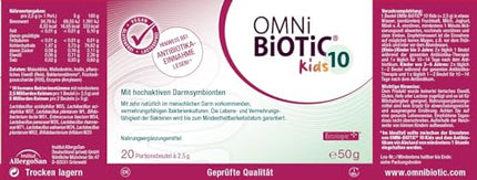 OMNi BiOTiC 10 bērniem | 20 porcijas (50 g) | 10 baktēriju celmi | 10 miljardi baktēriju vienā dienas devā | Pulveris | Ar inulīnu | Vegāns | Bez glutēna | Bez laktozes | Ikdienas lietošanai