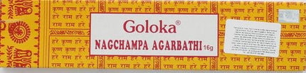 Goloka Nag Champa vīraka kociņi, 16 grami x 12 kastītes, 12 kociņi (1 iepakojums)
