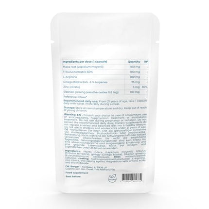 MALE FORMULA – vīriešu uztura bagātinātājs ar maka, L-arginīnu, tribulusu un žeņšeņu – dabisks atbalsts vīriešu vitalitātei un enerģijai – 15 kapsulas