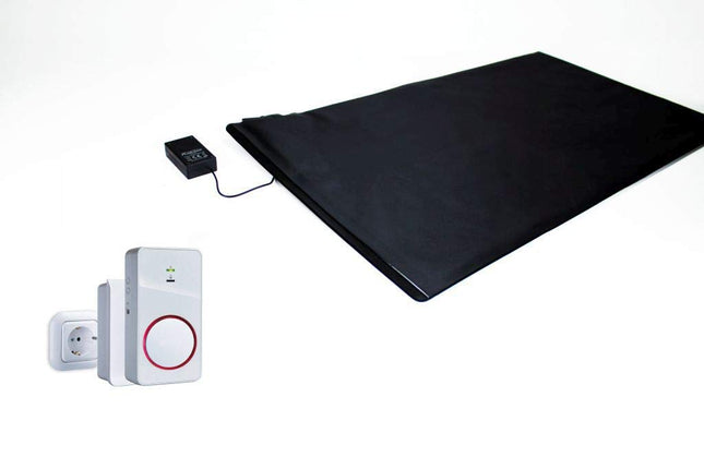 Pratoline bezvadu trauksmes paklājiņš - ar akumulatoru, radio uztvērēju, tīkla un mobilo tālruni - 70 cm x 40 cm - aprūpes līdzeklis - demences kritienu novēršana