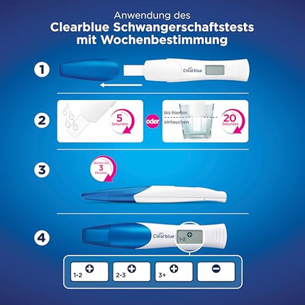 Clearblue grūtniecības testa kombinētais iepakojums — dubultā pārbaude agrīnai un nedēļai, 2 testi (1 digitālais 25 mSV/ml, 1 vizuālais 10 mSV/ml), grūtniecības tests, agrīns grūtniecības tests, grūtniecības nedēļas noteikšana