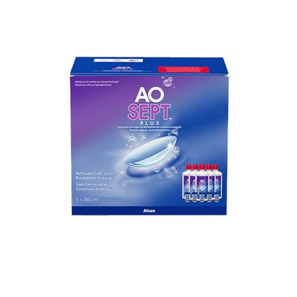 Aosept Plus kontaktlēcu kopšanas šķīdums, izdevīgs iepakojums, 5 x 360 ml