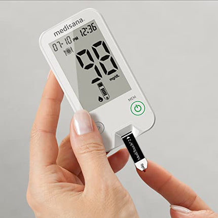 Medisana MediTouch 2 mg/dL asins glikozes mērītājs, sākuma komplekts ar testa strēmelītēm diabēta slimniekiem, lancetēm glikozes līmeņa asinīs kontrolei, diabēta komplekts, eksprestests