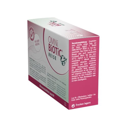 OMNi BiOTiC ceļojumi | 14 porcijas (70 g) | 10 baktēriju celmi | 5 miljardi baktēriju vienā dienas devā | Pulveris | Vegāns | Bez glutēna | Bez laktozes | Ikdienas lietošanai
