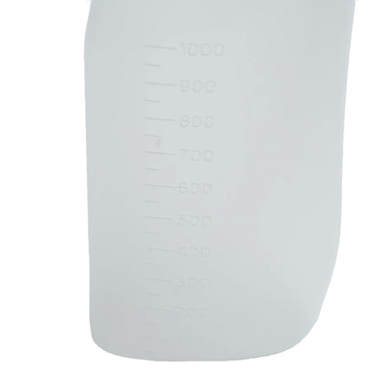 Pisuāra pudele vīriešiem, 1000 ml, caurspīdīga polipropilēna urīna pudele ar zilu vāku, kvadrātveida, pienaina ar vāciņu, urīna savākšanas trauks vīriešiem, aprūpei mājās, slimnīcai, ceļošanai