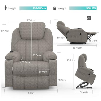 YONISEE TV krēsls, elektriski regulējams, stāvus stāvošs masāžas krēsls ar masāžas siltuma funkciju, senioru krēsls, relaksējošs atpūtas krēsls ar kāju balstu, 2 sānu kabatām un krūzīšu turētāju, USB portiem