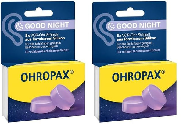 OHROPAX Good Night ausu aizbāžņi – no formējama silikona izgatavoti priekšausu aizbāžņi – piemēroti visām ausīm un visām gulēšanas pozām – skaņas izolācijas vērtība SNR 23 dB – mierīgam un atslābinošam miegam – 8 gabali