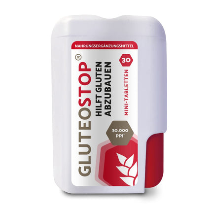 GluteoStop - palīdz noārdīt glutēnu - glutēna nepanesība - diēta ar zemu glutēna saturu - enzīms (30 mini tabletes)