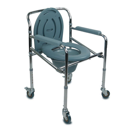 Mobiclinic®, Kumodes krēsls ar riteņiem, Muelle, Eiropas zīmols, Vecāka gadagājuma cilvēkiem un cilvēkiem ar invaliditāti, Neslīdošs, Vāks, Polsterēti roku balsti, Hromēts tērauds, Regulējams augstums, Viegli izvelkams spainis