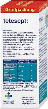 tetesept Omega-3 1000 - jūras zivju un lašu eļļas kapsulas - augsta Omega 3 taukskābju deva DHA, EPA un E vitamīns - uztura bagātinātājs sirds un asinsvadu sistēmas atbalstam - 80 kapsulas (1 iepakojums)