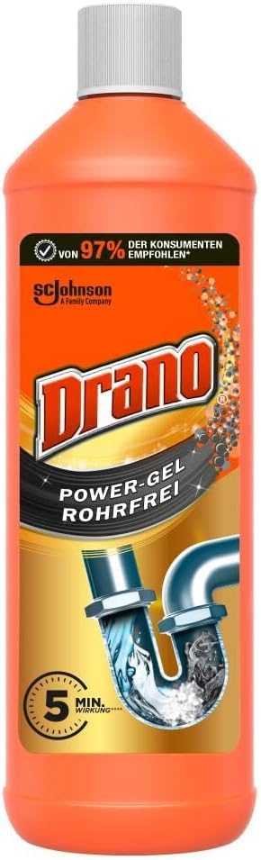 Drano (Mr Muscle) īpaši spēcīgs želejveida kanalizācijas tīrīšanas līdzeklis, kanalizācijas tīrīšanas līdzeklis, virtuvei un vannas istabai, noņem aizsprostojumus, 1 iepakojums (1 x 1000 ml)