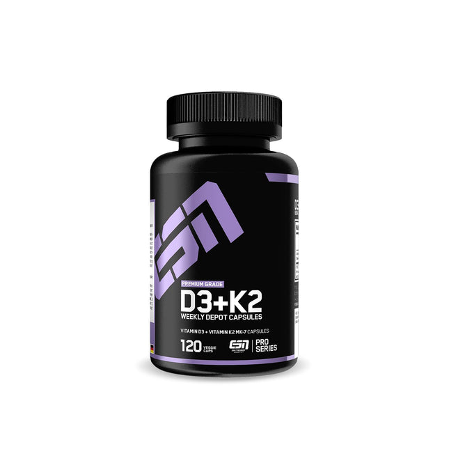 ESN D3 + K2 vitamīns, 120 kapsulas, imūnsistēmai, kauliem un asinsradei, vegāns un ražots Vācijā