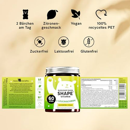 Metabolisma komplekss ar hromu, biotīnu, cinku, L-leicīnu, zaļās tējas lapu ekstraktu - 60 kapletas - vegāns - bez cukura - lācīši ar ieguvumiem