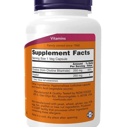 NOW Foods holīns un inozitols, 500 mg - 100 kapsulas