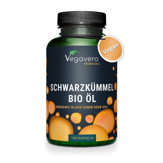 Organiskās melnās ķimenes eļļas kapsulas | Bez želatīna | 1000 mg ēģiptiešu eļļas | Linolskābe + timohinons | Vegavero® ražots Vācijā | Nigella sativa | 180 gabali