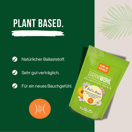 BLEND REPUBLIC® Darmwohl šķiedrvielu pulveris svarīgāko baktēriju celmiem - probiotikas, prebiotikas pulveris - zarnu floras veidošanai, vegāns, 300g
