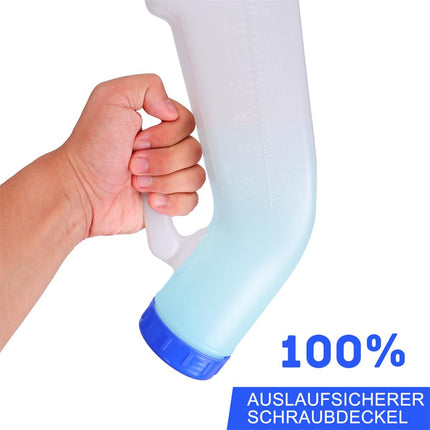 Pisuāra pudele vīriešiem un sievietēm, pisuāra pudeles, 1000 ml avārijas pisuārs, pārnēsājama mobilā tualetes urinēšanas pudele ar gultas turētāju, pisuāra pudele ar skrūvējamu vāciņu ceļošanai, avārijas gulta, kempings