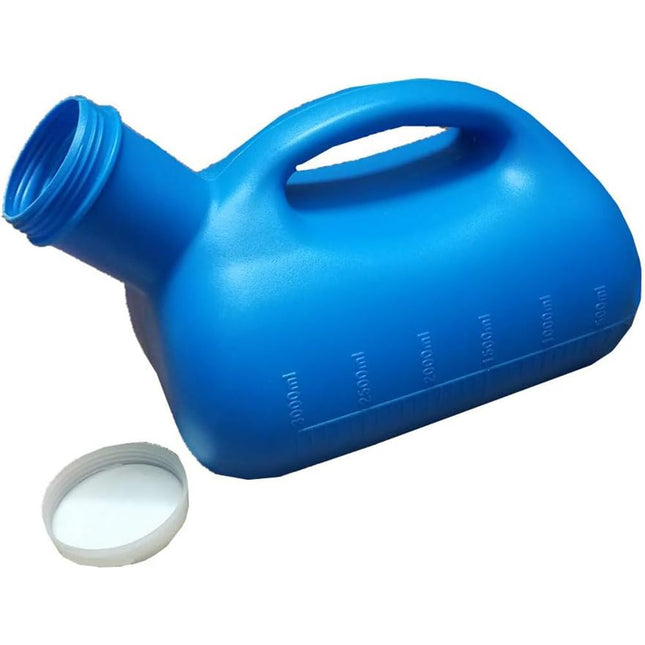 WOOLUCK® pisuāra pudele vīriešiem 3000 ml, čurāšanas pudele vīriešiem ar vāku, pisuāra pudele lietošanai ceļā, slimnīcā, ārpus telpām, automašīnā, kempingā - zila