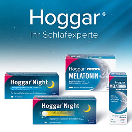 Hoggar MELATONIN balance - Miega aerosols - Uztura bagātinātājs ar melatonīnu, lai saīsinātu aizmigšanas laiku un cīnītos pret laika joslu nobīdi - ar B6 vitamīnu - 20 ml aerosols