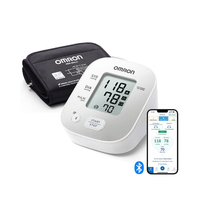 OMRON X2 Smart+ klīniski apstiprināts augšdelma asinsspiediena mērītājs ar Bluetooth + bezmaksas lietotni, Vācijas Hipertensijas līgas apstiprinājuma zīmogs precīziem mērījumu rezultātiem, universāla aproce 22–42 cm