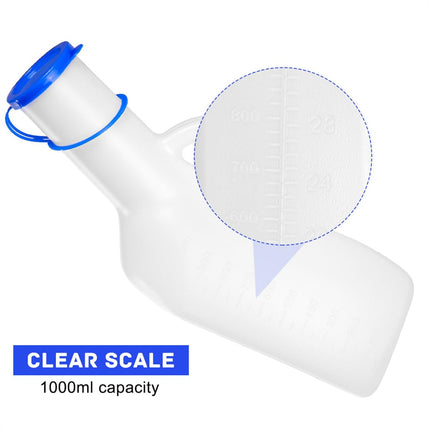 Pisuārs vīriešiem, pārnēsājamas urīna pudeles, necaurlaidīgas vīriešu pisuāri, 1 l plastmasas urīna pudele, ceļojumu mobilā tualete ar gultas turētāju, urīna savākšanas trauks ārkārtas situācijām ceļā