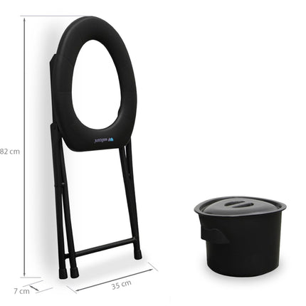 WELLCORE tualetes krēsls ar tualeti, salokāms, pārnēsājams, kompakts, alumīnija rāmis, noņemams tualetes pods, viegli tīrāms, melns, līdz 100 kg, līdz 100 kg