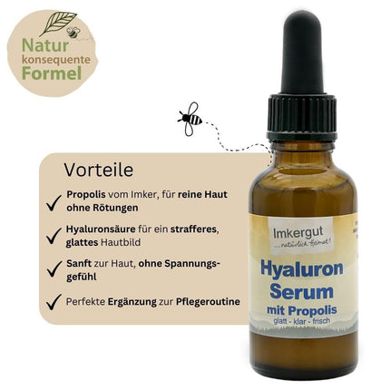 Hialurona propolisa serums, pipetes pudelīte, 30ml, biškopības produkts, sejas serums netīrai un nobriedušai ādai, izlīdzina un attīra