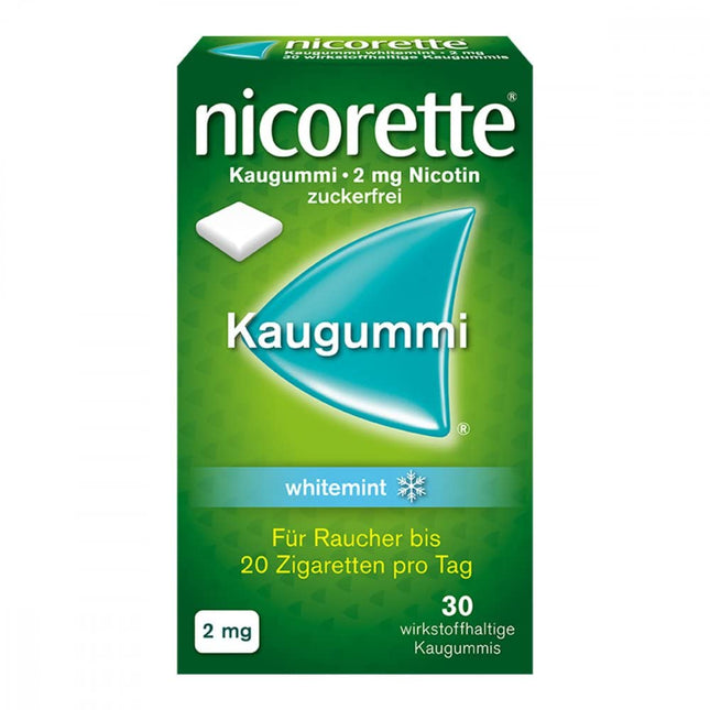 NICORETTE košļājamā gumija 2mg Whitemint – Nikotīna košļājamā gumija smēķēšanas atmešanai – Zobus balinoša iedarbība – Piparmētru garša – 2mg nikotīna – 30 gab.