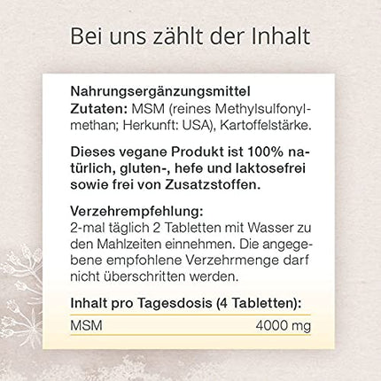 MSM dabīgais sērs - 120 lielas devas tabletes 1 mēnesim - 4000 mg tīra, augstas kvalitātes MSM no ASV - Bez piedevām un vegānisks