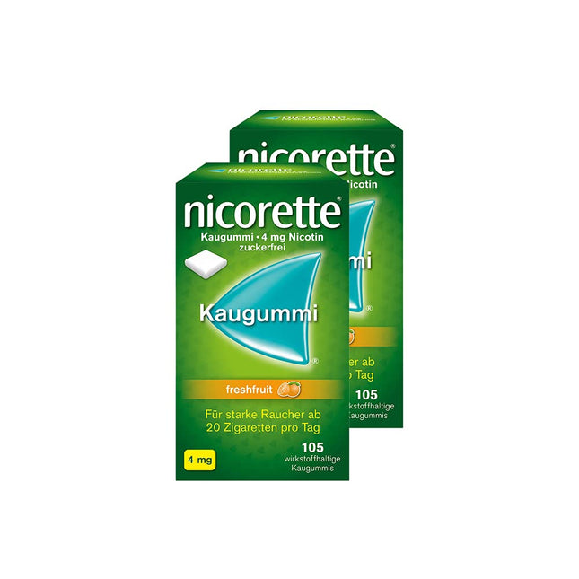 NICORETTE košļājamās gumijas dubultie iepakojumi 4 mg svaigu augļu – nikotīna košļājamā gumija smēķēšanas atmešanai – augļu garša – 4 mg nikotīna – atmest smēķēšanu