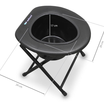 WELLCORE tualetes krēsls ar tualeti, salokāms, pārnēsājams, kompakts, alumīnija rāmis, noņemams tualetes pods, viegli tīrāms, melns, līdz 100 kg, līdz 100 kg