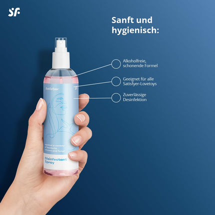 Satisfyer sieviešu rotaļlietu tīrīšanas dezinfekcijas aerosols | Bezalkoholiska tīrīšanas formula | Aizsargā pret baktērijām un vīrusiem | Piemērots arī silikona rotaļlietām | 300 ml