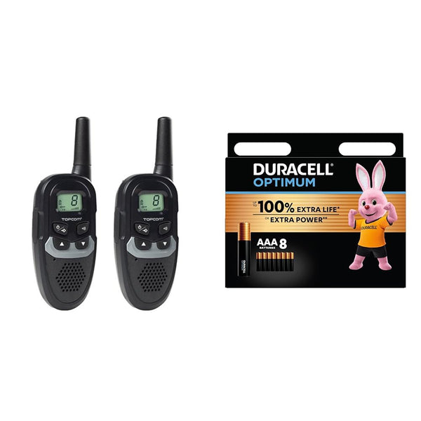 Topcom rācija ar darbības rādiusu līdz 6 km - automātiska trokšņu samazināšana, RC-6410 + Duracell Optimum AAA baterijas, 8 gab., līdz pat 100% papildu jauda vai papildu veiktspēja