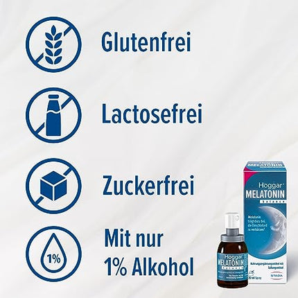 Hoggar MELATONIN balance - Miega aerosols - Uztura bagātinātājs ar melatonīnu, lai saīsinātu aizmigšanas laiku un cīnītos pret laika joslu nobīdi - ar B6 vitamīnu - 20 ml aerosols