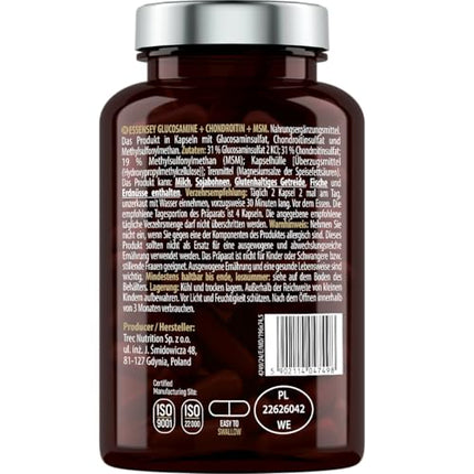 ESSENSEY - Glikozamīns un hondroitīns MSM I 2600 mg aktīvās vielas uz ieteicamo dienas devu I 120 kapsulas I MSM 600 mg I 30 dienas devas I Viegli norijamas