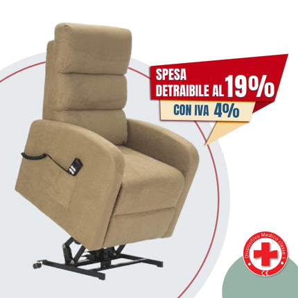POLTRONE ITALIA Jessica 2 Motors PERSONALIZĒTS atpūtas krēsls ar medicīnisko ierīci, 4 riteņi, mikro atsperu sēdeklis, pūkains kamieļkrāsas